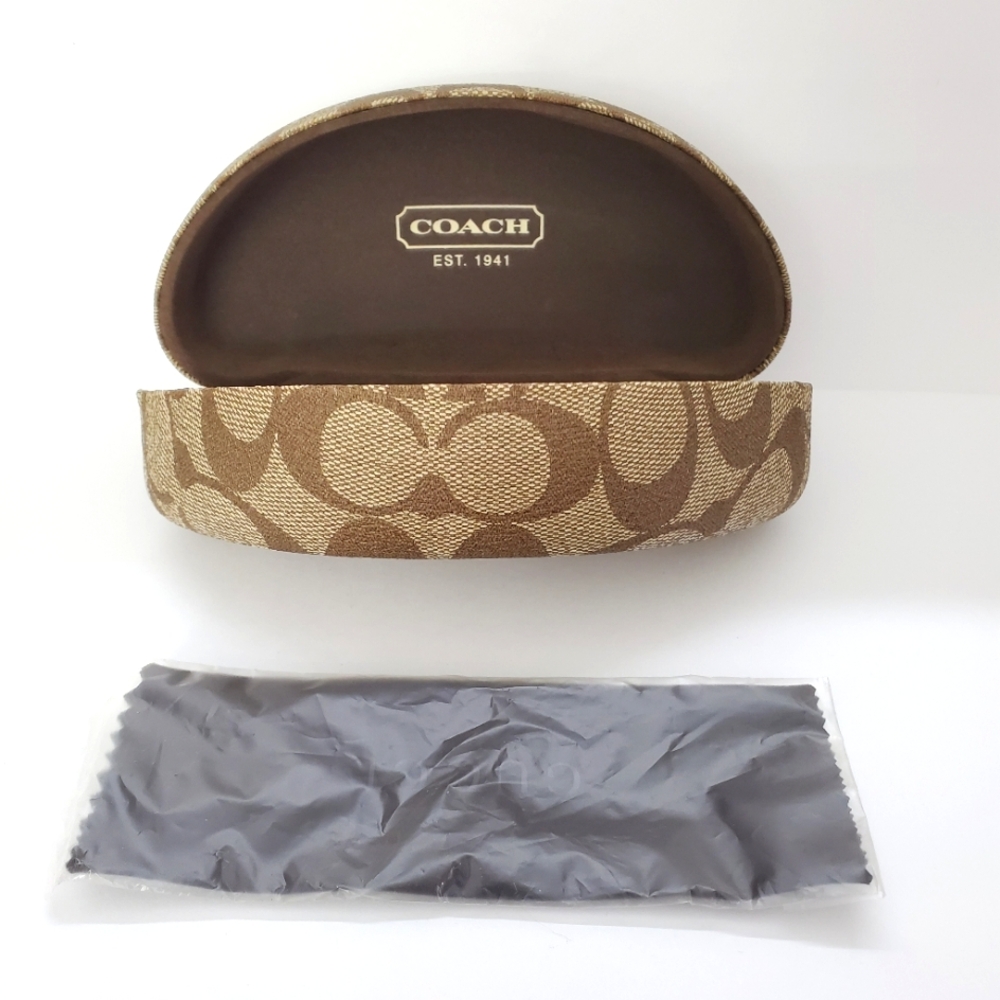 Coach Tan Brown Hard Eyeglasses Case With Matching Glass Cleaner Towel